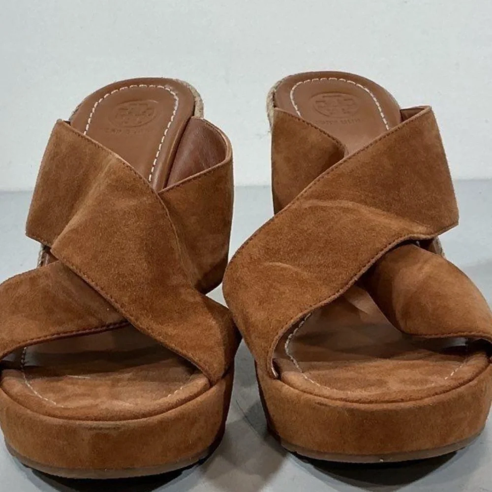 Tory Burch Brown Suede Women's Slide Espadrille Platform Sandals Size 9M